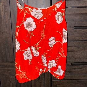 Red floral crop tank
